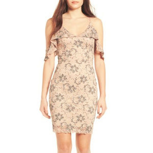 Nordstrom ASTR Cold Shoulder Pink Blush Floral Lace Fitted Stretchy Dress